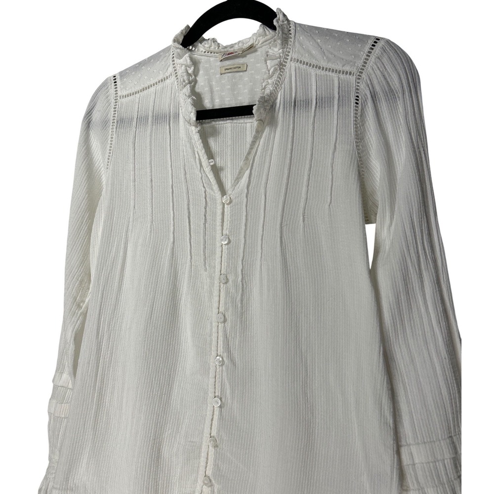 Faherty Organic Cotton Ruffle Trim Swiss Dot Pintuck Blouse XS Retail: $158